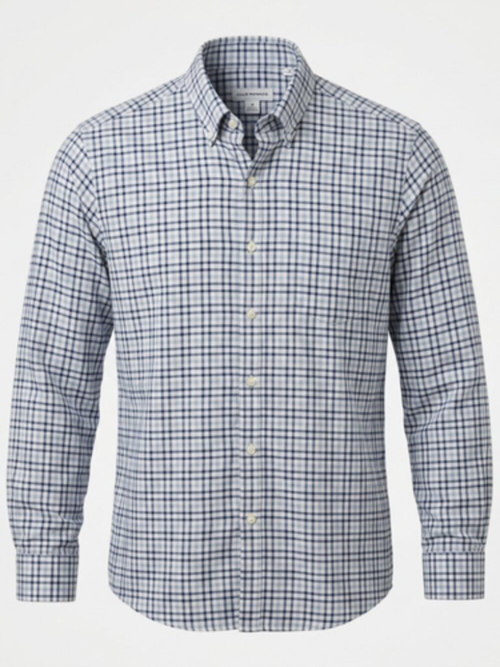 Peter Millar SHIRT Button Up  MENS Medium Blue CHECK  Stretch Long Sleeve